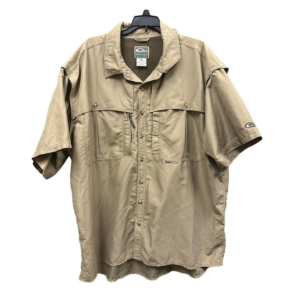 Drake Waterfowl System Vented Button Down Shirt Outdoors Fishing Tan Size 2XL